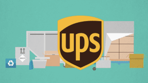 UPS logo built in front of a 2D animation