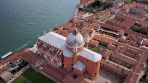 Aerial filming above a cathedral in Venice