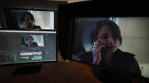 The monitors in our colour grading suite